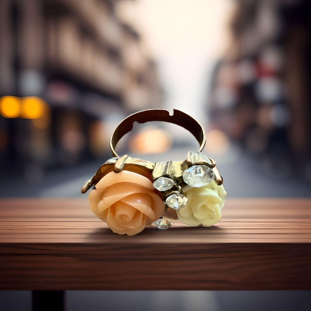 Floral Ring with Gold and Cream Accents